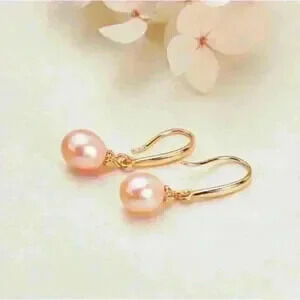 Pastel Pink Natural Freshwater Pearl Earrings in Gold Hook - Dainty